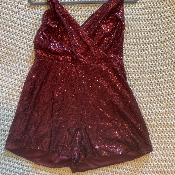 Lunik from Lulus Wine Red Sequin Romper. - Picture 2 of 9